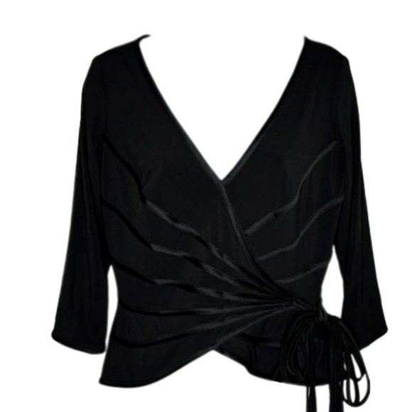 Tadashi Collection Faux Wrap Dressy Top - Black  - S - Picture 1 of 7